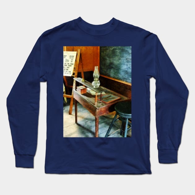 Teachers - Teacher's Desk With Hurricane Lamp Long Sleeve T-Shirt by SusanSavad